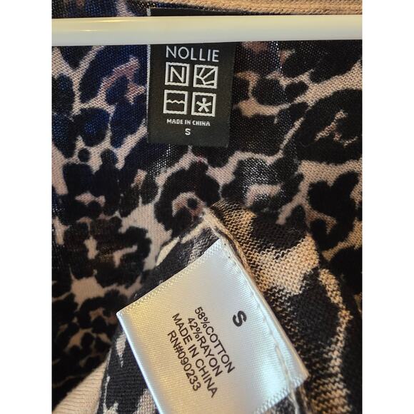 Nollie Animal Print Cardigan Sweater S Womens Button Front Pockets Normcore - Picture 3 of 4